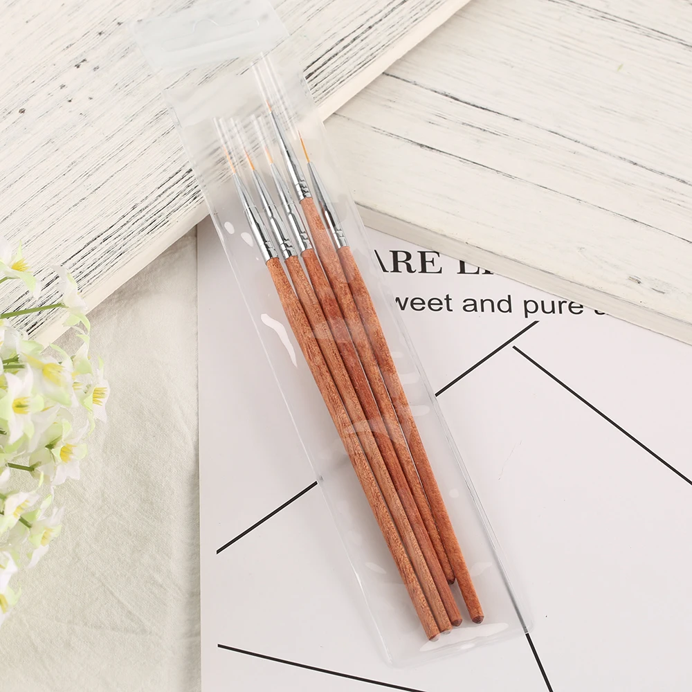 UV Gel Nail Brush Set Redwood Handle Acrylic Drawing Brush Liner Painting Pen Gel Polish Crystal Nail Art Manicure Tools 5 pcs   (8)