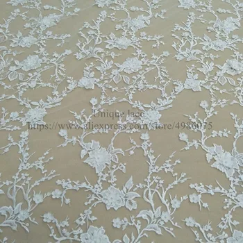 

New arrival wedding fabric tulle lace beaded lace fabric with 3d flower fashion dress fabric embroidery lace alencon lace