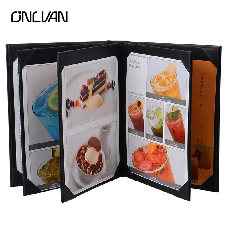ONLVAN 8 Pages Restaurant Menu Covers A4 Size Menu Holders Wine List Folder PU Leather Accept