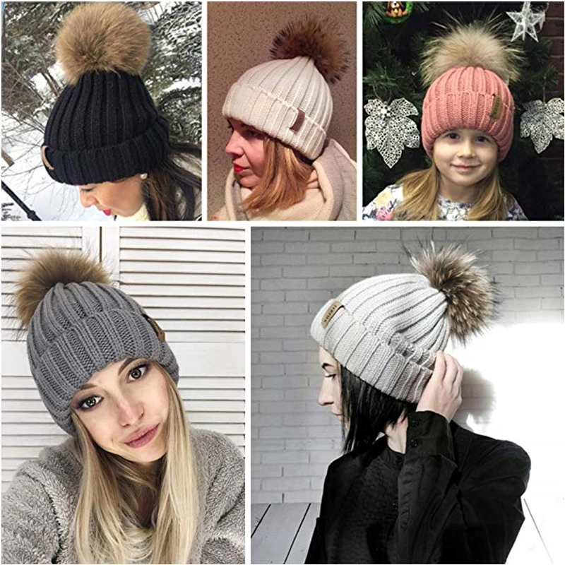 Furtalk Трикотажные Настоящее Меховая Шапка 100% Реальная Мех Енота Пом Hat Зима
