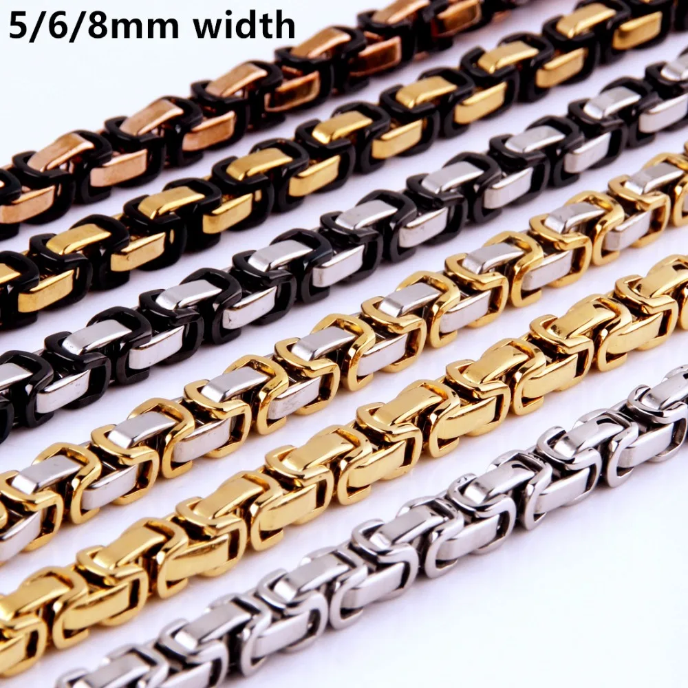 Custom ANY Length 5/6/8mm Byzantine Box Mens Chain Boys Stainless Steel Necklace