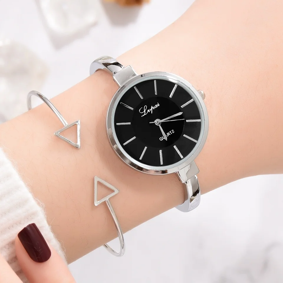 Lvpai Top Brand Women Bracelet Watch Thin Strap Gold Big Dial Simple Women Fashion Luxury Watch Combination Quartz Watch