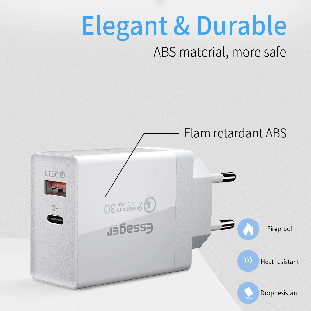 Essager 36 W سريعة تهمة 3.0 شاحن يو اس بي QC3.0 QC نوع C PD التوصيل توربو سريع شحن جدار الهاتف المحمول شاحن آيفون xiaomi