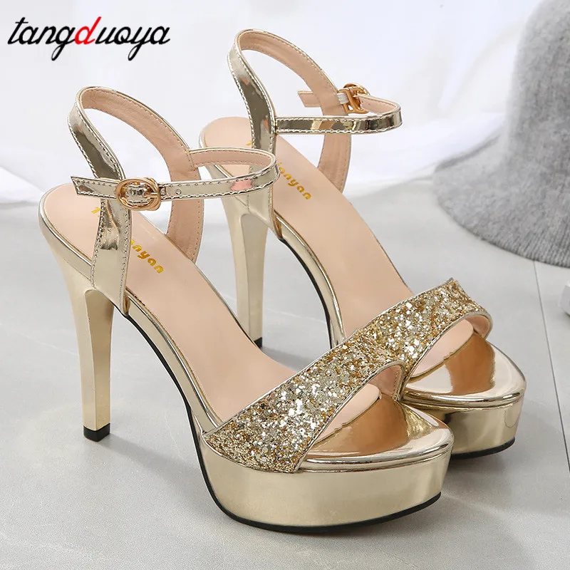 Sandalias de plataforma doradas para mujer, zapatos de tacón alto, de boda,  ostentosos|Sandalias de mujer| - AliExpress