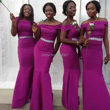African Bridesmaids Dresses Fuchsia 2017 Off Shoulder Sleeves Mermaid Long Wedding Party Dress Bride Maid Gowns vestido madrinha
