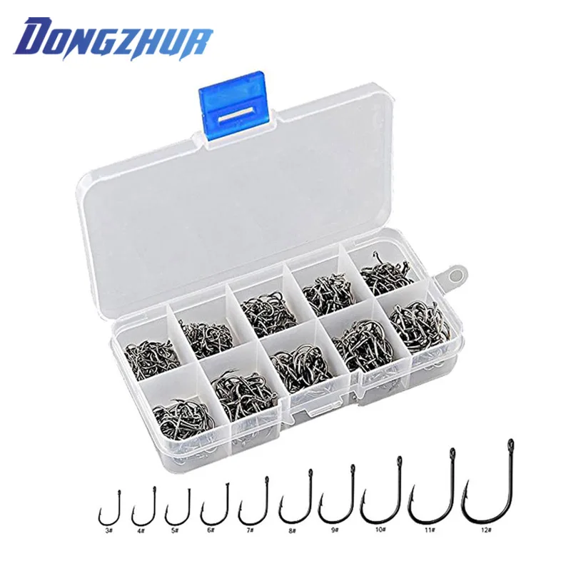 

500PCS 3-12 # SET Fishing Hook Japan Carp Black Hooks High Carbon Steel With Hole Barbed Sea Saltwater Fishing Jig Accessories