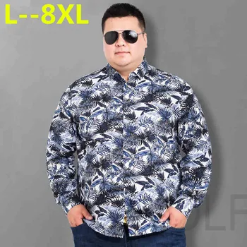 

Plus size 10XL 8XL 6XL 2018 New Fashion Floral Print Slim Fit Shirts Men's Long Sleeve Casual Dress Shirts Big large loose