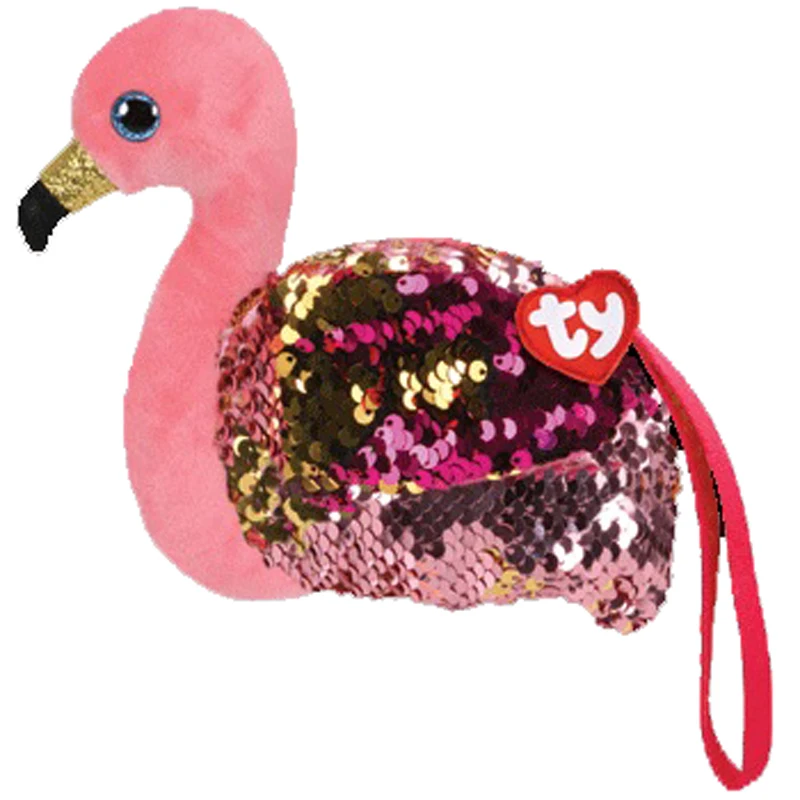 

Ty Beanie Boos 6" 15cm Sequin Gilda The Flamingo Wristlet Coin Purse with Strap Plush Stuffed Animal Doll Toy Bag