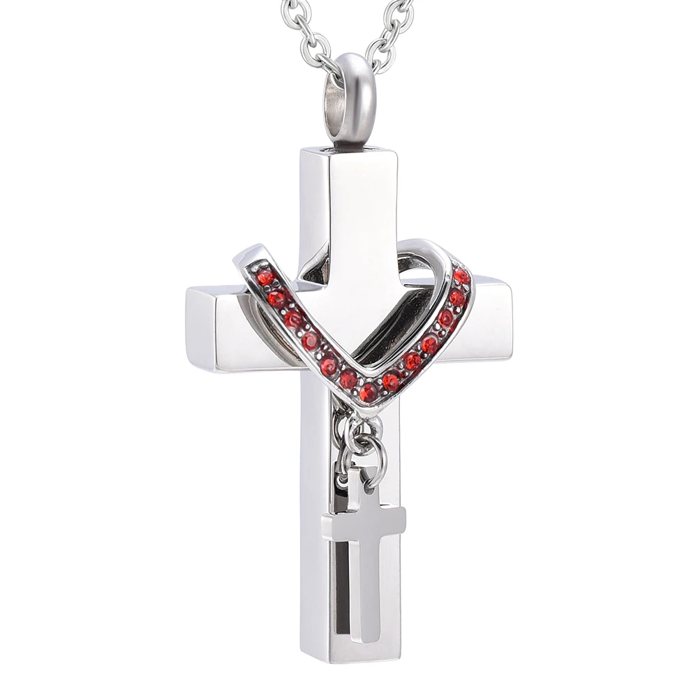 

IJD9216 High Polished Double Cross Stainless Steel Cremation Keepsake Pendant Memorial Ashes Holder Cremation Necklace Jewelry