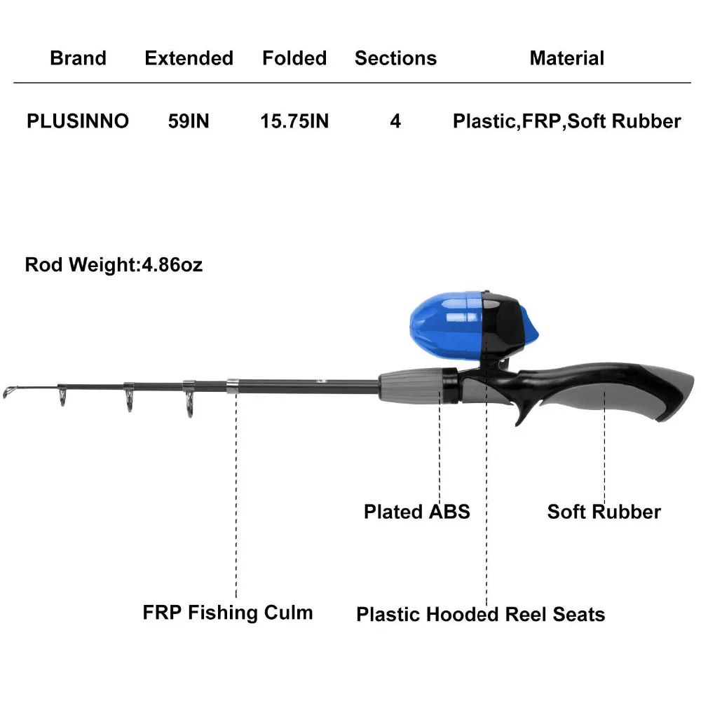PLUSINNO детская удочка, портативная телескопическая удочка и катушка, полный комплект, спинкаст Молодежная удочка, рыболовная снасть для детей