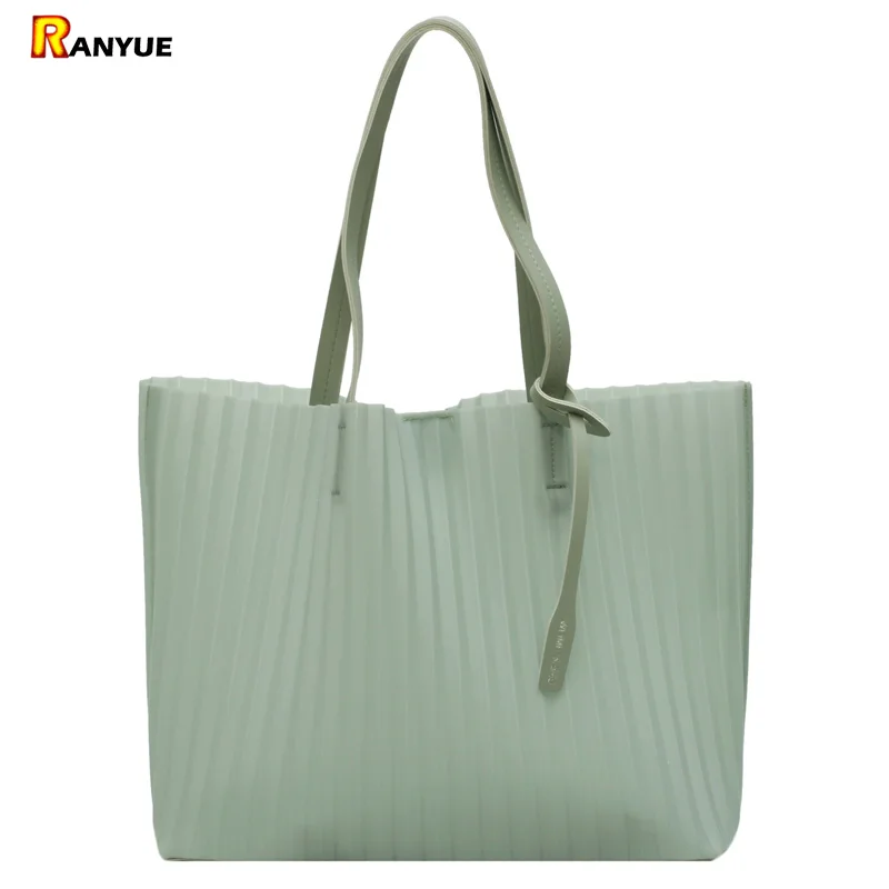 

Transparent Clear Jelly Bag Pvc+Leather Purses and Handbags Set Solid Big Large Capacity Beach Tote Shoulder Bags For Women 2019