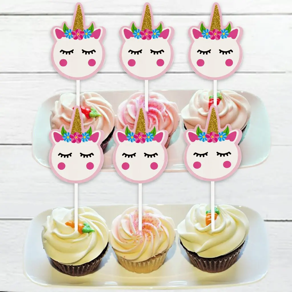 

6pcs/pack Unicorn Party Paper Cupcake Card Picks Cake Flags Kids Baby Shower Birthday Wedding Party Cake Decoration Supplies