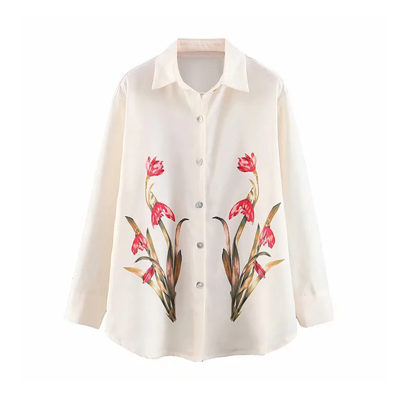 

Women vogue floral print blouse Turn down collar long sleeve irregular female shirts 2019 casual loose top blusas
