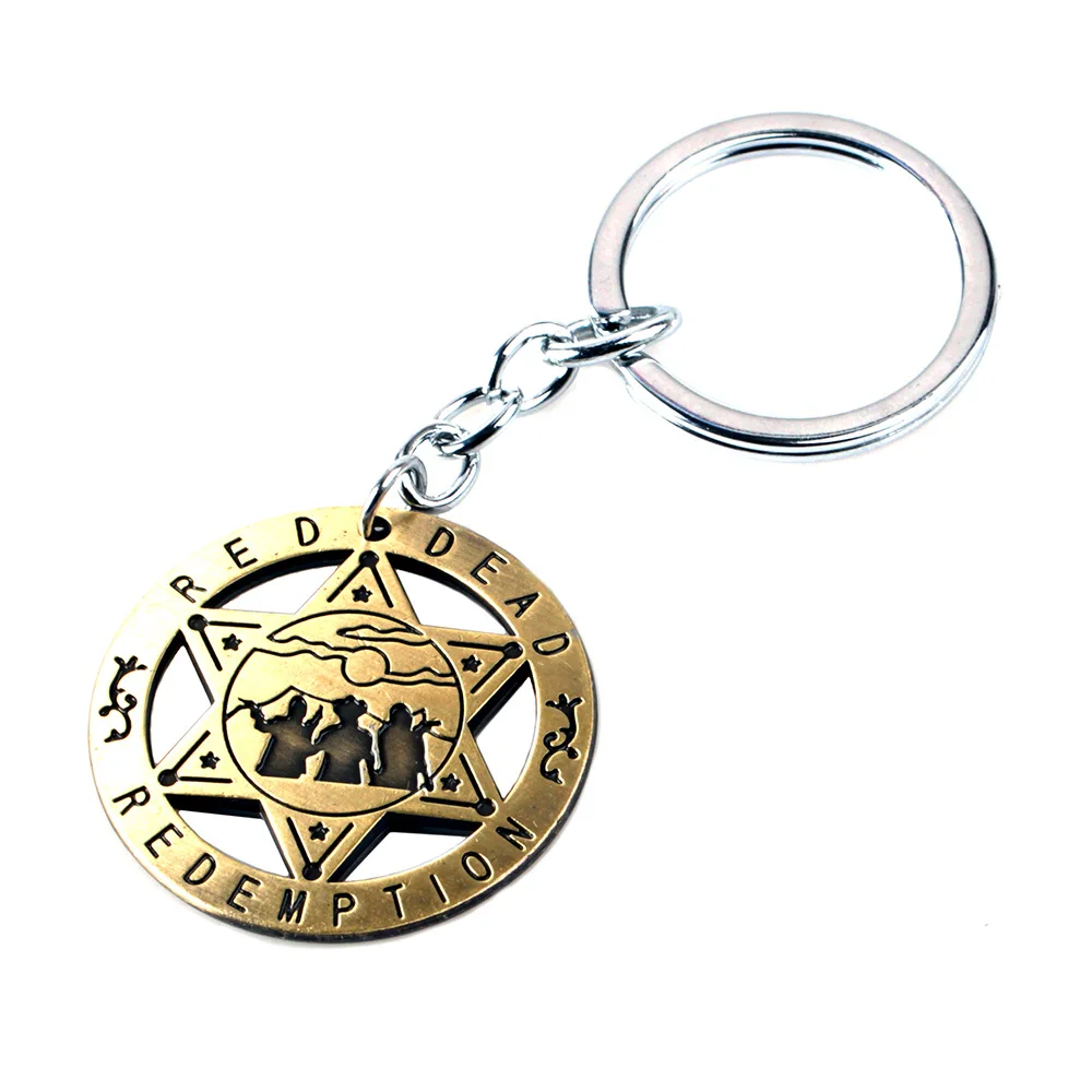Red Dead Redemption 2 Game Keychain Rockstar Gun Pendant Metal toy keyring Holder Men Car Women Bag Key Chain C