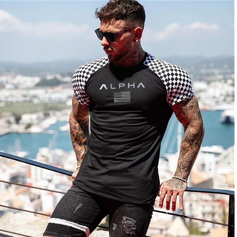 

Summer Cotton Sport T-shirt Short Sleeve Gym Fitness Bodybuilding Quick Dry t Shirt Workout Training Tee Tops Running Shirt Men