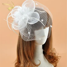 Дизайн распродажа Белый Черный Красный цвет слоновая кость клетка сетка свадебная вуаль Фата для лица перо цветок с заколками BC0008