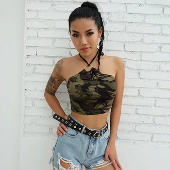 Summer Sexy Crop Top Sexy Ultra Short Camouflage Hoop Hanging Neck Vest Camisole Vest Fashion Slim Tube Top Vest Summer Sexy Crop Top Sexy Ultra Short Camouflage Hoop Hanging Neck Vest Camisole Vest Fashion Slim Tube Top Vest