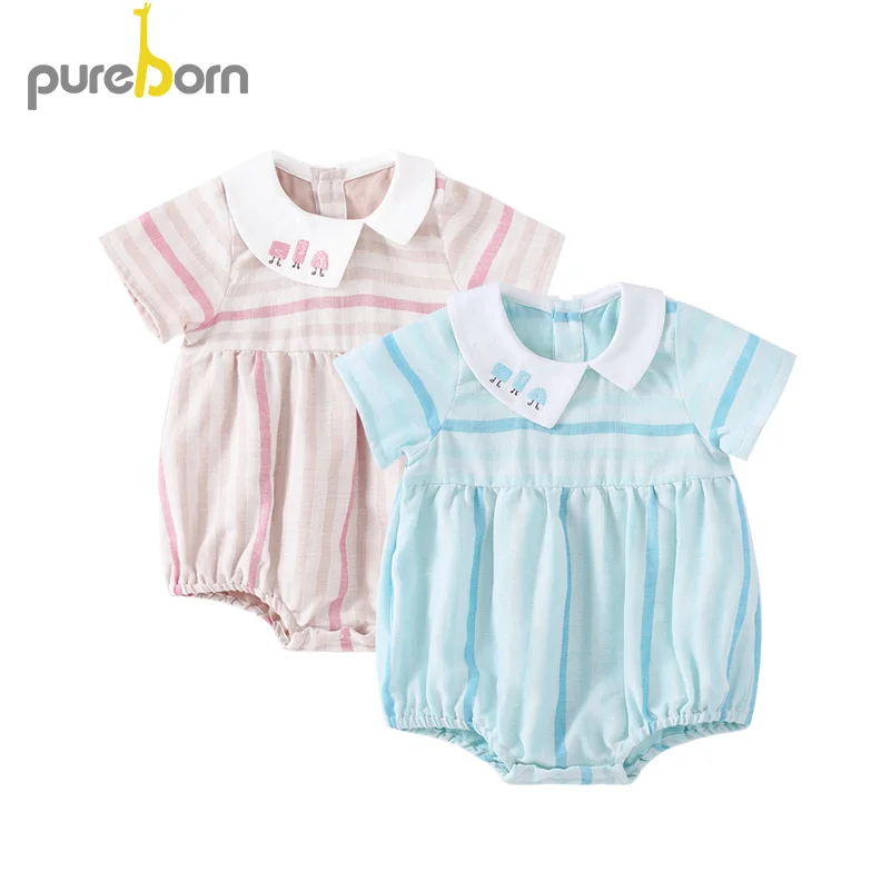 Pureborn/Боди для малышей; одежда с короткими рукавами для маленьких девочек; Одежда для новорожденных; комбинезон; летняя одежда
