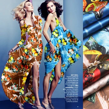 

Jenny's Story printing silk cloth fabric silk heavy stretch satin skirt clothing material [lemon] pomegranate