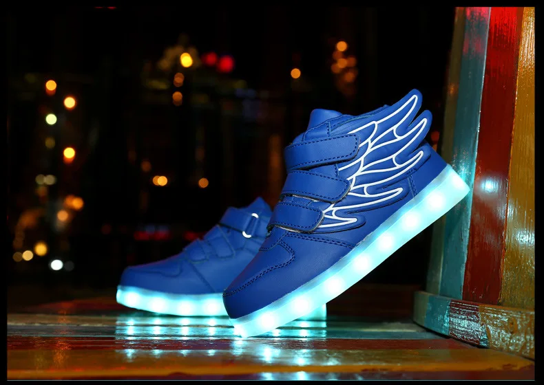 New usb charging glowing sneakers Kids Running led angel's wings kids with lights up luminous shoes girls' boys' shoes leather girl in boots