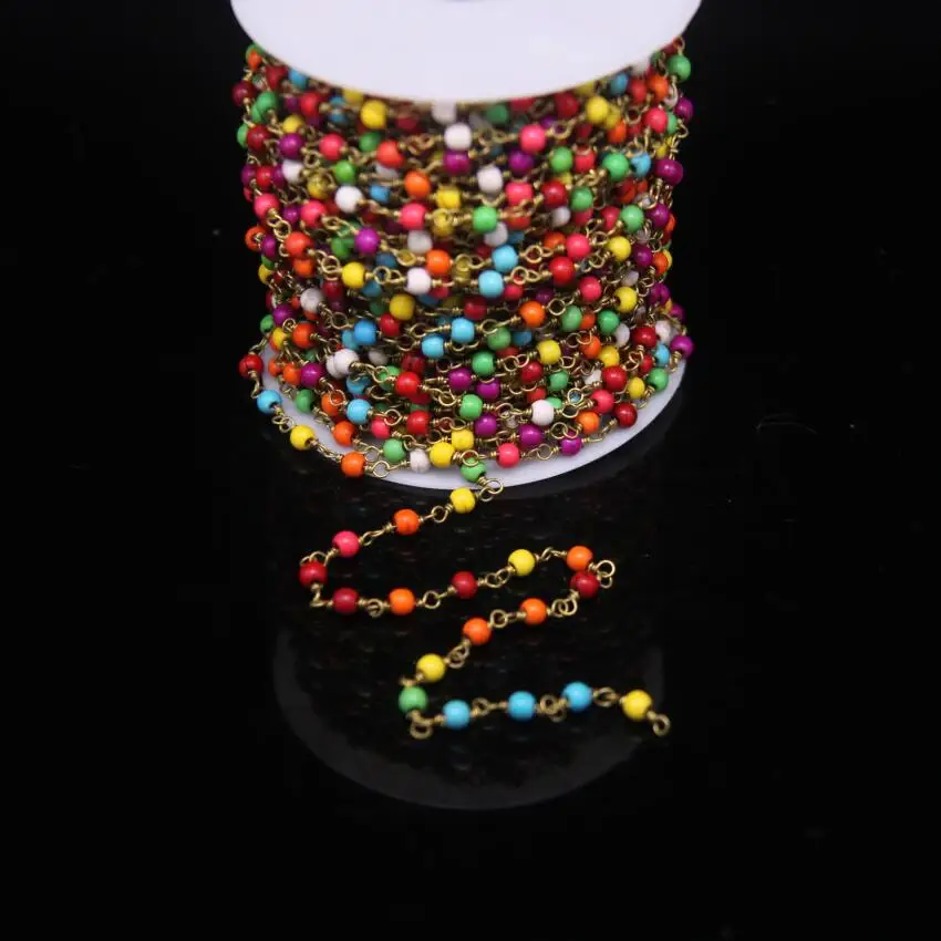 5 метров, 4 мм яркие круглый бусильник цепи моды четки, разноцветная бирюза провод обернутый звено цепи DIY браслет Цепочки и ожерелья