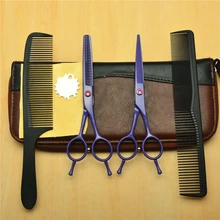 4 шт. костюм 1012C 5." индивидуальный логотип фиолетовый Парикмахерские ножницы 440C резки филировочные ножницы профессиональных человеческих волос ножницы