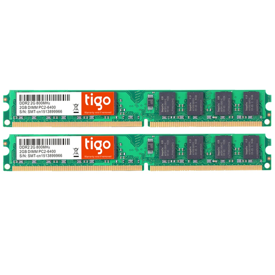 Tigo настольная память используется DDR2(2 шт x2гб) 2 ГБ 800 МГц PC2-6400 1,8 в CL6 240Pin 667 МГц PC2-5300 NON-ECC компьютер DiMM Ram гарантия