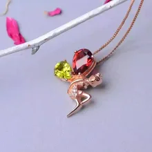 Натуральный разноцветная КАМЕНЬ Перидот кулон S925 серебряная подвеска в форме натурального граната Цепочки и ожерелья модный элегантный ангела женские вечерние ювелирные украшения