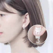 Ювелирные изделия серебро гипоаллергенный леди кошка рыба шпилька забавные стильные серьги Элегантный Изысканный тренд