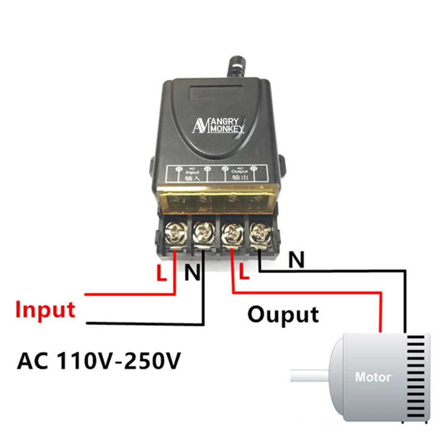 Angry monkey 433 МГц РЧ пульт дистанционного реле AC 220 В 1CH 30A приемник дистанционного управления и 2 шт. пульт дистанционного управления 433 МГц для водяного насоса