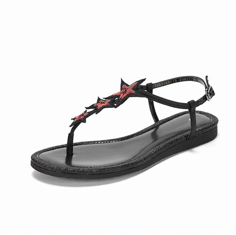 

Star sequins toe flat fashion sandals comfortable low heel buckle Roman sandals Sandwich toe flip flops Zapatos Mujer Mules