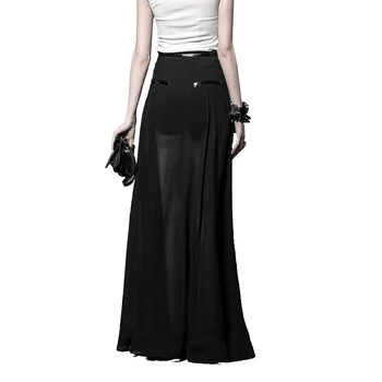 

Fashion Lady Long Black Chiffon Divided Skirts Sexy Perspective Shorts And Take The Floor Skirt High Waist Chiffon Skirt