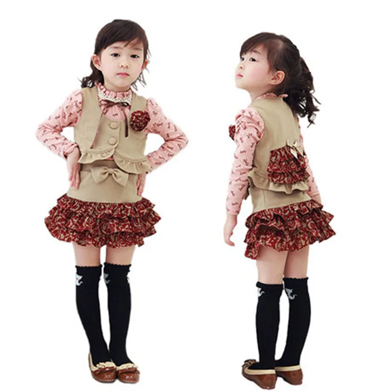 2017 children's Sets clothes girls dress set boutique kids clothing baby girl long costume