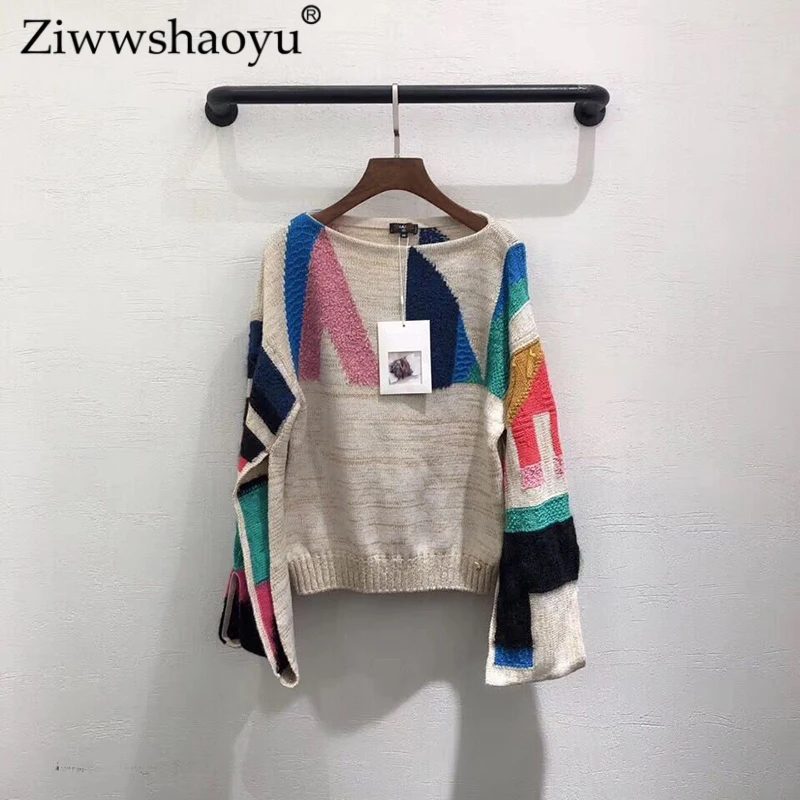 Ziwwshaoyu модный контрастный свитер с круглым вырезом крест-накрест свободный свитер Осень женский