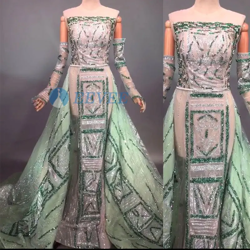 

Shining Sequins Evening Dress perspective tail Long Dresses Female Singer Mesh Stage Wear Costume Nightclub Show Birthday dress