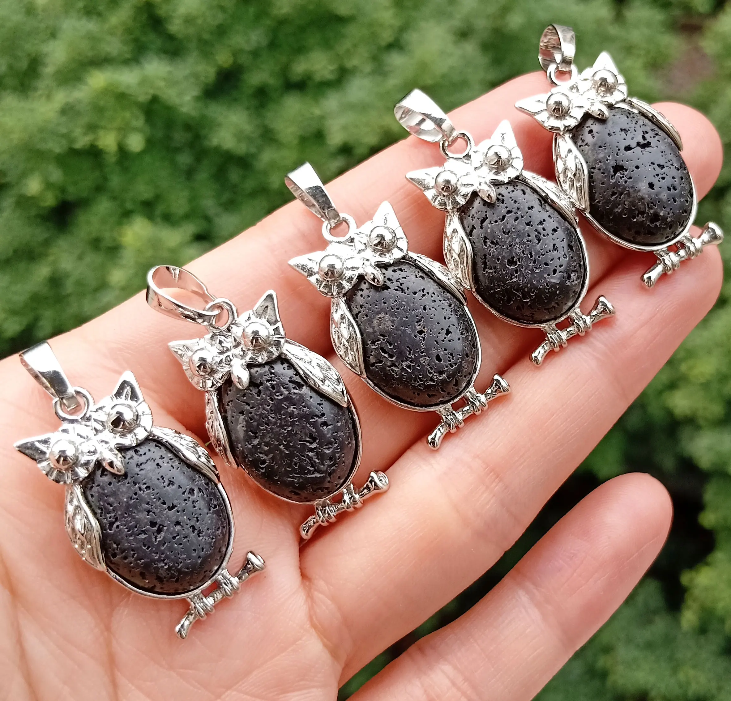 

5pcs Animal Owl Pendants Volcano Lava stone beads Energy Reiki Chakra Amulet