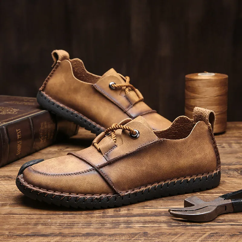 

BACKCAMEL 2018 Men's Leather Shoes Lace Up Male Casual Shoes Breathable Wear-resistant Loafers Large Size 38-46 Outdoor Footwear
