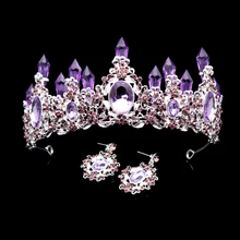 Классические винтажные аксессуары для волос элегантные большие фиолетовые свадебные диадемы хрустальные свадебные украшения для волос большая Королевская корона для подружки невесты