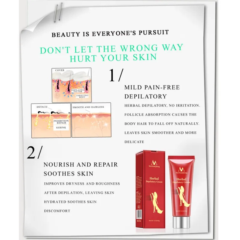 Herbal Painless Hair Removal Cream Hair Removal Depilatory Cream Waterproof For Body Leg Armpit 2019