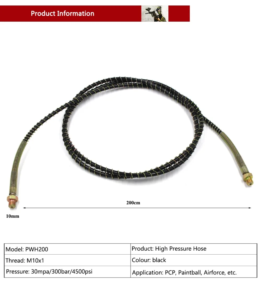 PCP Airforce Пейнтбол Пневматика устройства M10x1 наружная резьба 200 см высокие Давление шланг с весной завернутый и быстрое Coulping