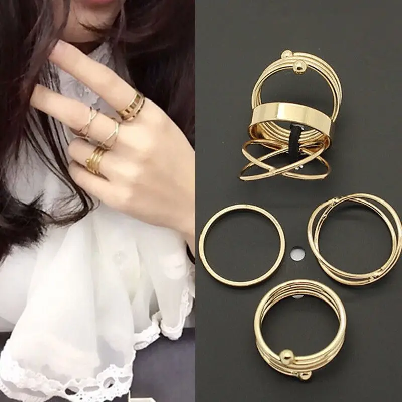 

6Pcs/Set New Knuckle Rings For Women Unique Ring Set Arrival Gold Sliver Finger Ring Gift Trendy Punk Style