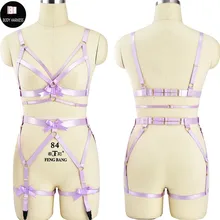 Фиолетовый Фетиш клетка Готический бюстгальтер Свадебные Подвязки Пояс рейв танец на шесте Жгут Бюстгальтер чулок бандаж для ног жгут Готический тело набор для клетки