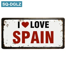 [SQ-DGLZ] Эксклюзивный я люблю испанский номерной знак бар Настенный декор оловянный знак винтажный металлический знак домашний декор живопись таблички плакат
