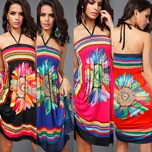 Women’s Fashion Bohemian Floral Printed Vintage Summer Halter Beach Dress smt102