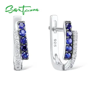 

SANTUZZA Silver Earrings For Women 925 Sterling Silver Stud Earrings Silver Blue Cubic Zirconia brincos серьги Fine Jewelry