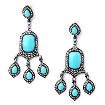 

Fashion New Arrive Elegant Vintage Bohemia Style Blue Resin Gem Drop Earrings For Women Jewelry Wholesale