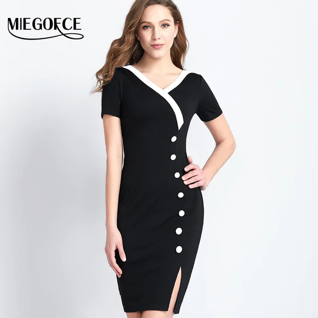 Miegofce Elegant Women S Office Dress Fashion Half Sleeve Miegofce Elegant Women S Office Dress Fashion Half Sleeve Slim V Neck Stylish On