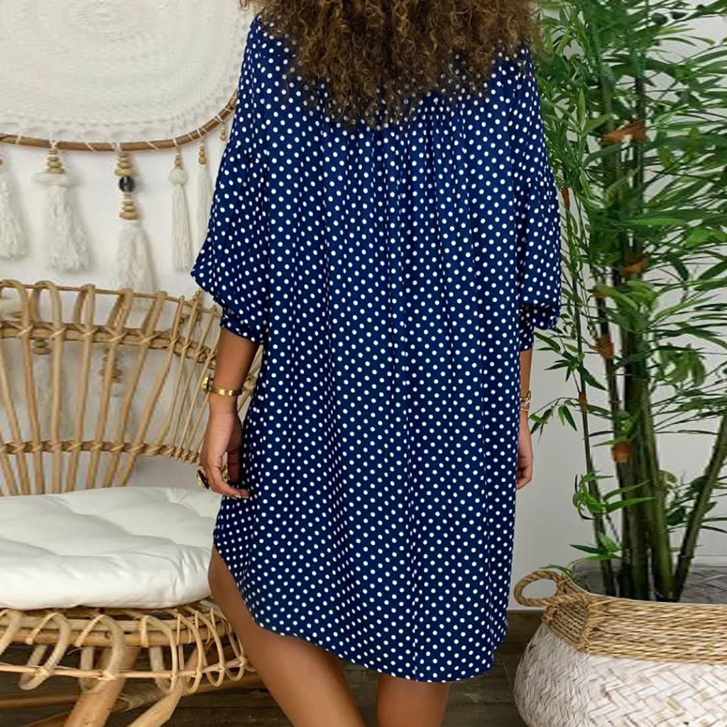 Women Size Loose Polka Dot Long Sleeve V-neck Mini Length Dress plus size dresses for women Dress sukienka robe party dress