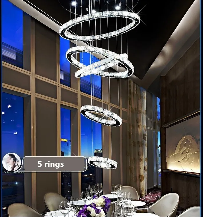 5 круг кольцо современная мода этаже гостиная LED Потолочные светильники творческие вилла длинные винтовая лестница огни роскошные лампы