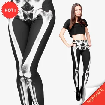 

FCCEXIO New Brand 3D Printed Retro Bones Black Skeleton Sexy Women Casual Punk Rock Leggins High Waist Pants Fitness Leggings